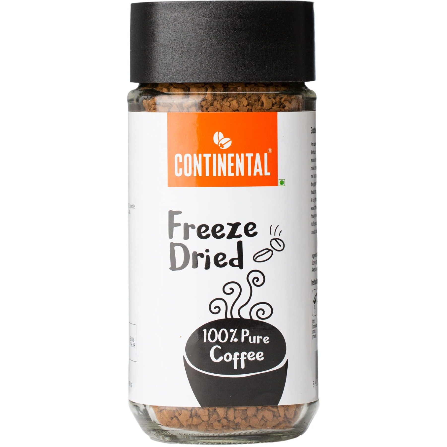 Continental Freeze Dried Pure Instant Coffee Powder, 100g Jar | 100% Arabica Coffee | Black Coffee | Cold Coffee