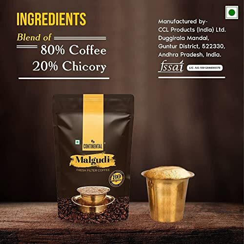 Continental Malgudi Filter Coffee 500gm Pouch | (80% Coffee - 20% Chicory) | Traditional South Indian Filter Coffee Powder | Freshly Roasted Ground Coffee
