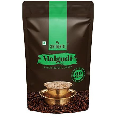 Continental Malgudi Filter Coffee 500gm Pouch | (60% Coffee - 40% Chicory) | Traditional South Indian Filter Coffee Powder | Freshly Roasted Ground Coffee