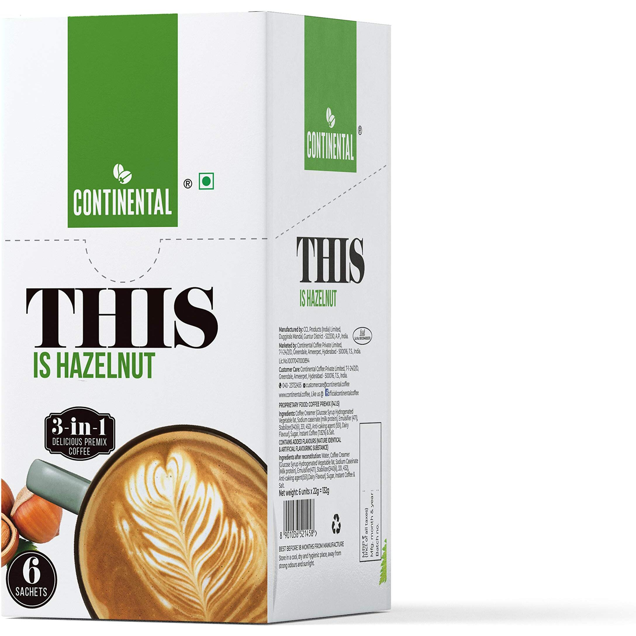 Continental THIS Hazelnut 3 in 1 Premix Instant Coffee 132g (22g*6 Sachets)