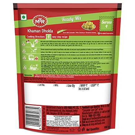 MTR Instant Khaman Dhokla Mix 160g/180g (Weight May Vary) (Buy 1 Get 1 Free)