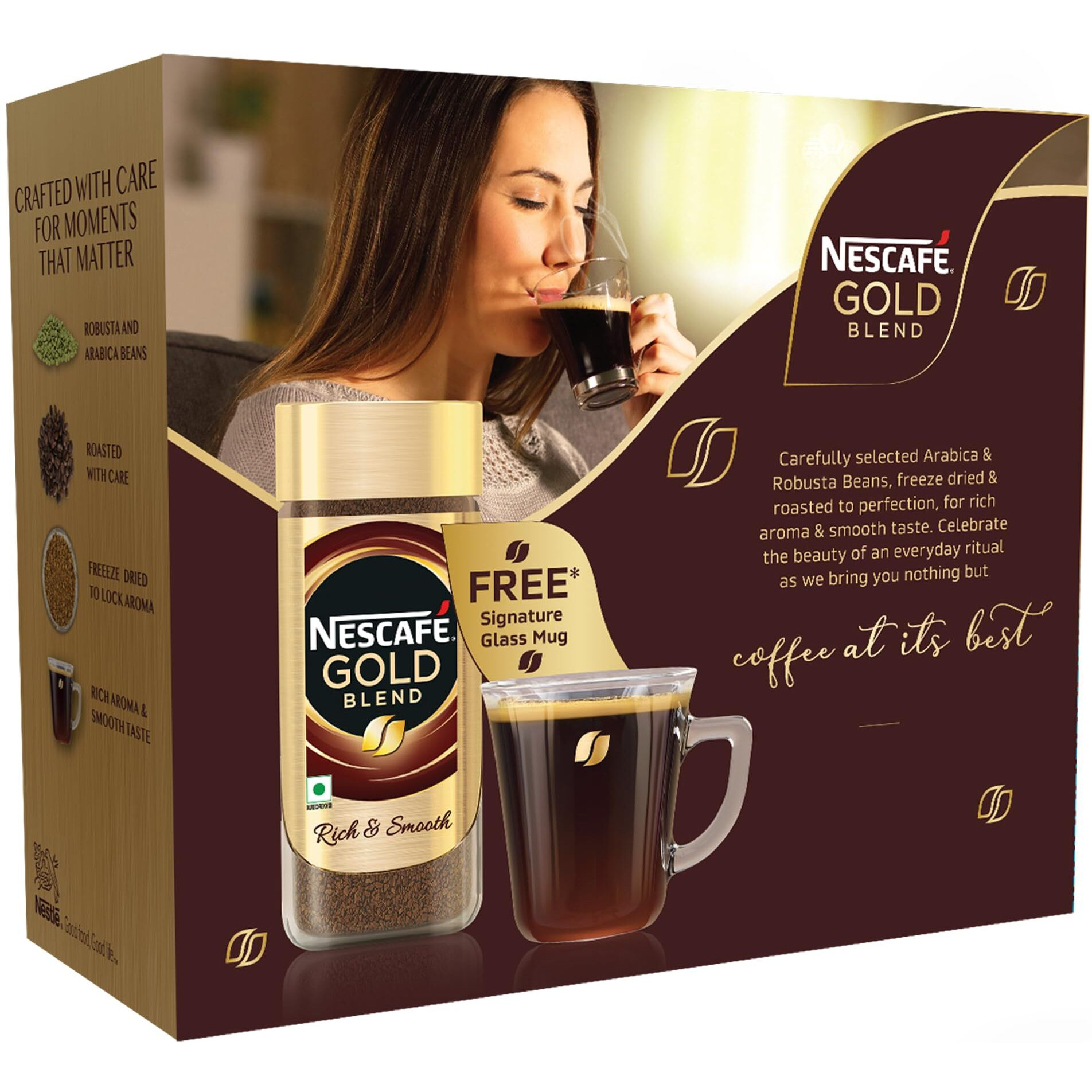 NESCAFE Gold Instant Coffee Powder | Coffee at its best | Freeze Dried | Premium Imported Coffee | Rich & Smooth Taste | Free Signature Glass Coffee Mug | 185g Jar