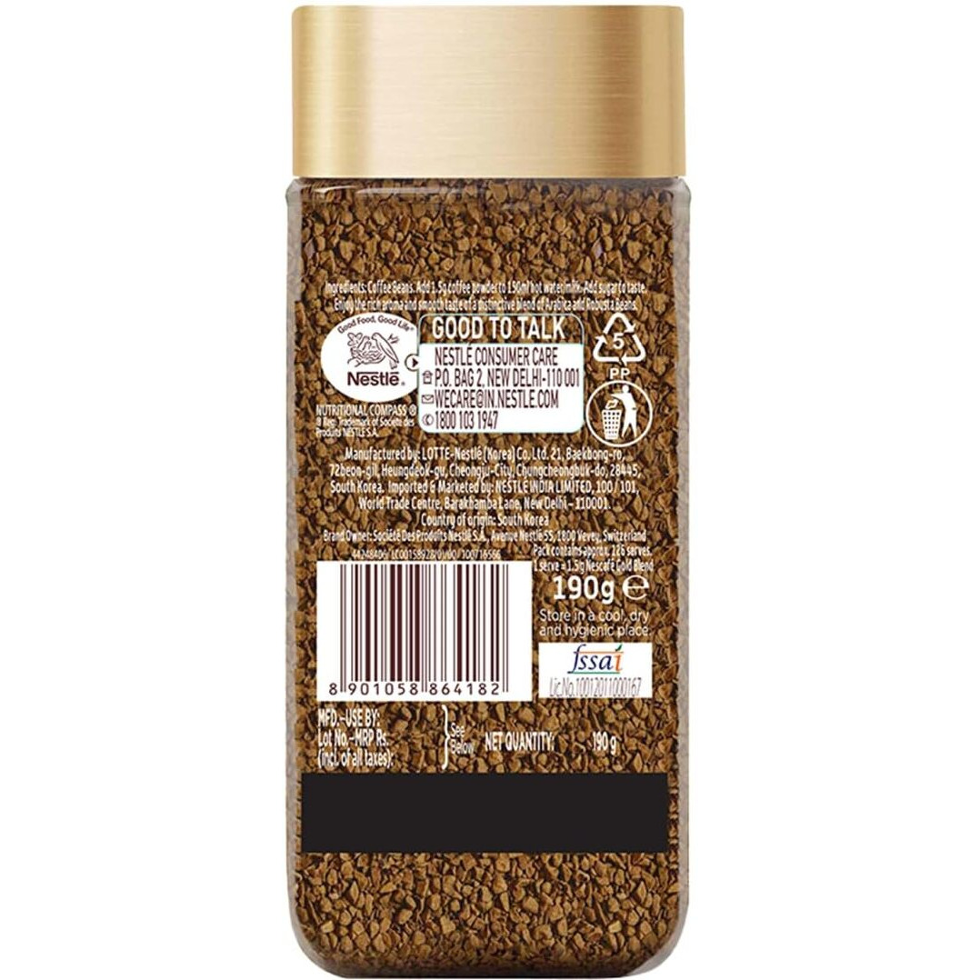 Nescafe Gold Instant Coffee Powder | Coffee At Its Best | Freeze Dried | Premium Imported Coffee | Rich & Smooth Taste | 185G / 190 Gram (Weight May Vary), Bottle