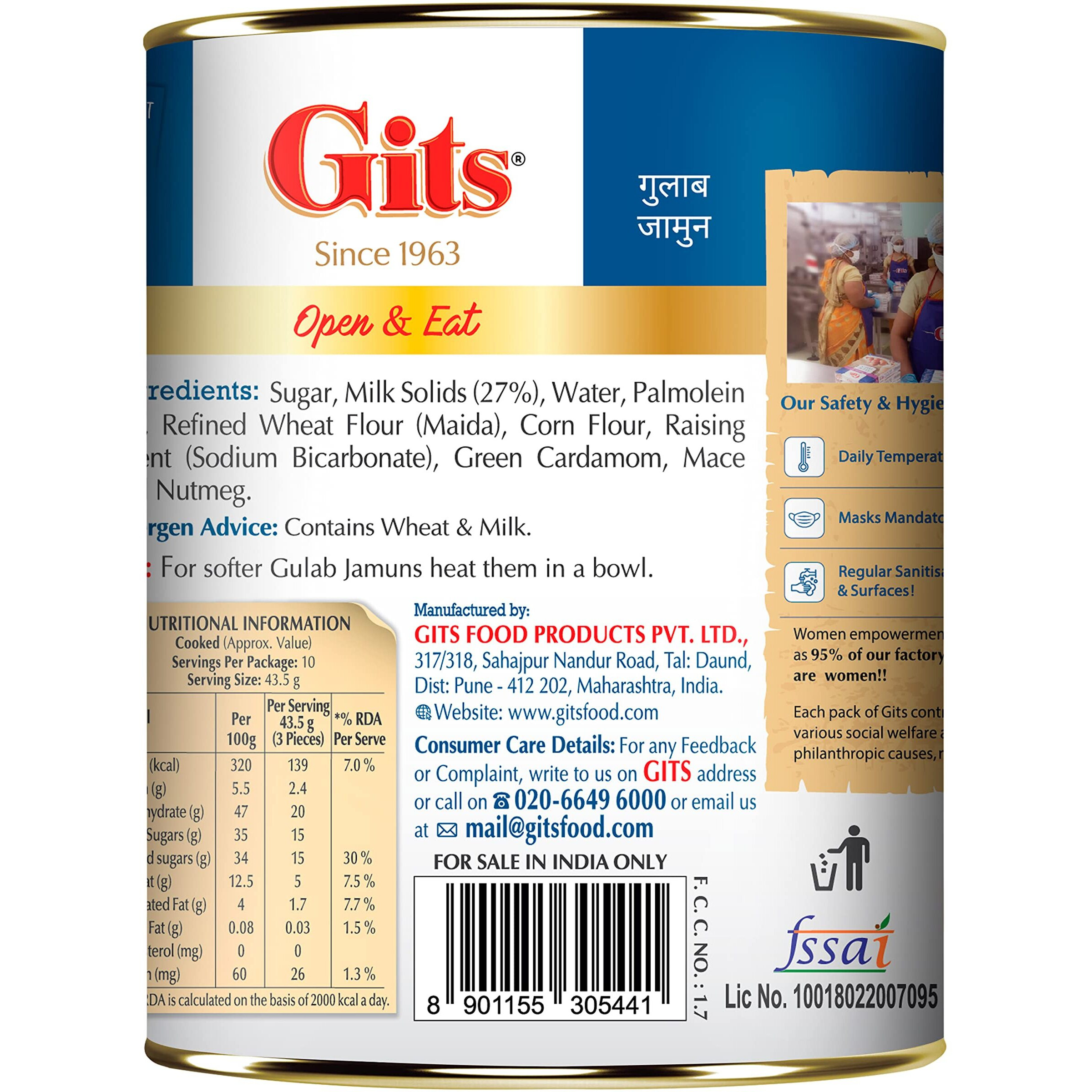 Gits Open & Eat Mini Gulab Jamun, 30 Pieces Per Can, Mouth-Watering Indian Mithai, 1Kg