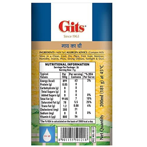 Gits Cow Ghee, Nutritious and Healthy, 200ml