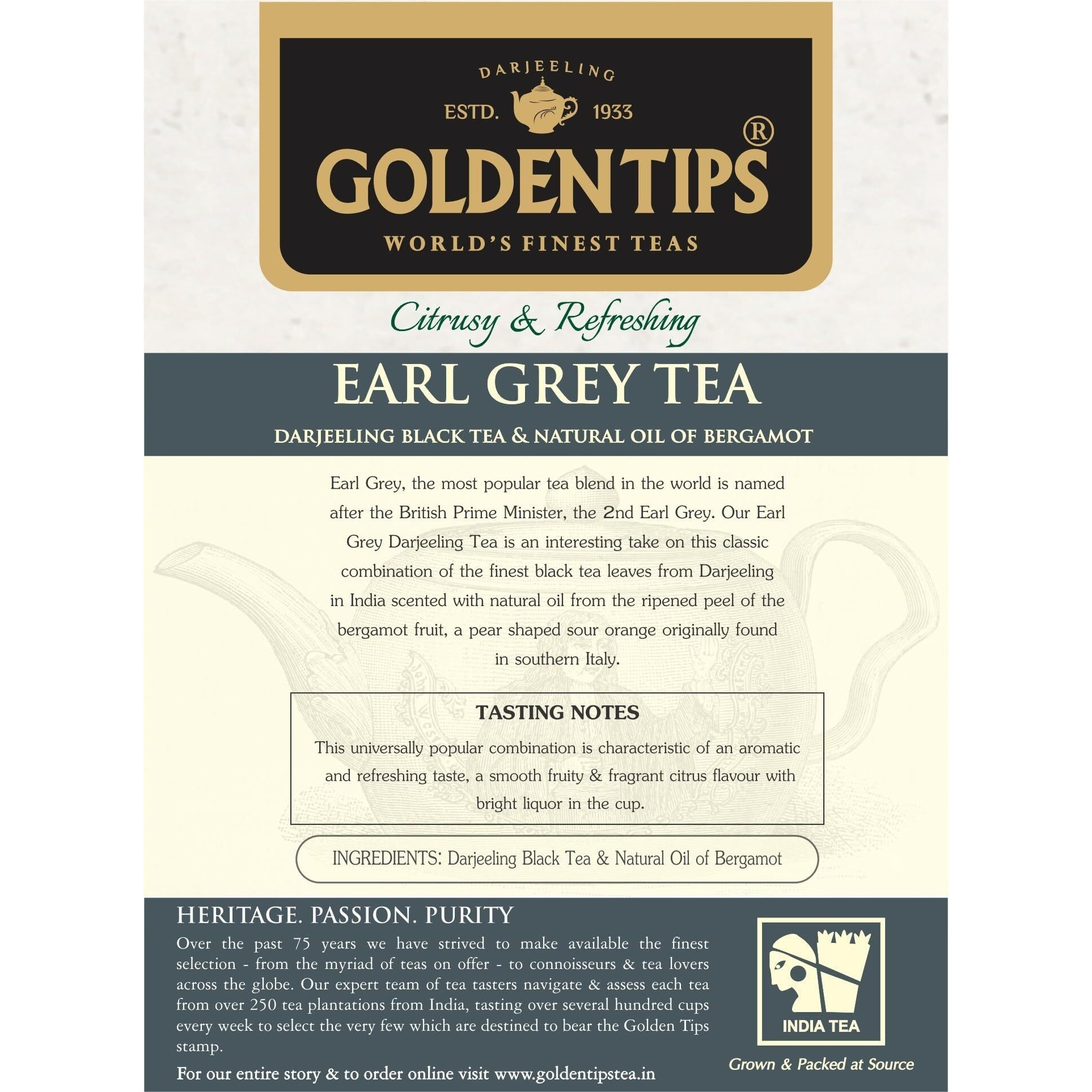 Golden Tips -Darjeeling Earl Grey Loose Leaves Black Tea Brocade Bag (200 Gram 100 cups)