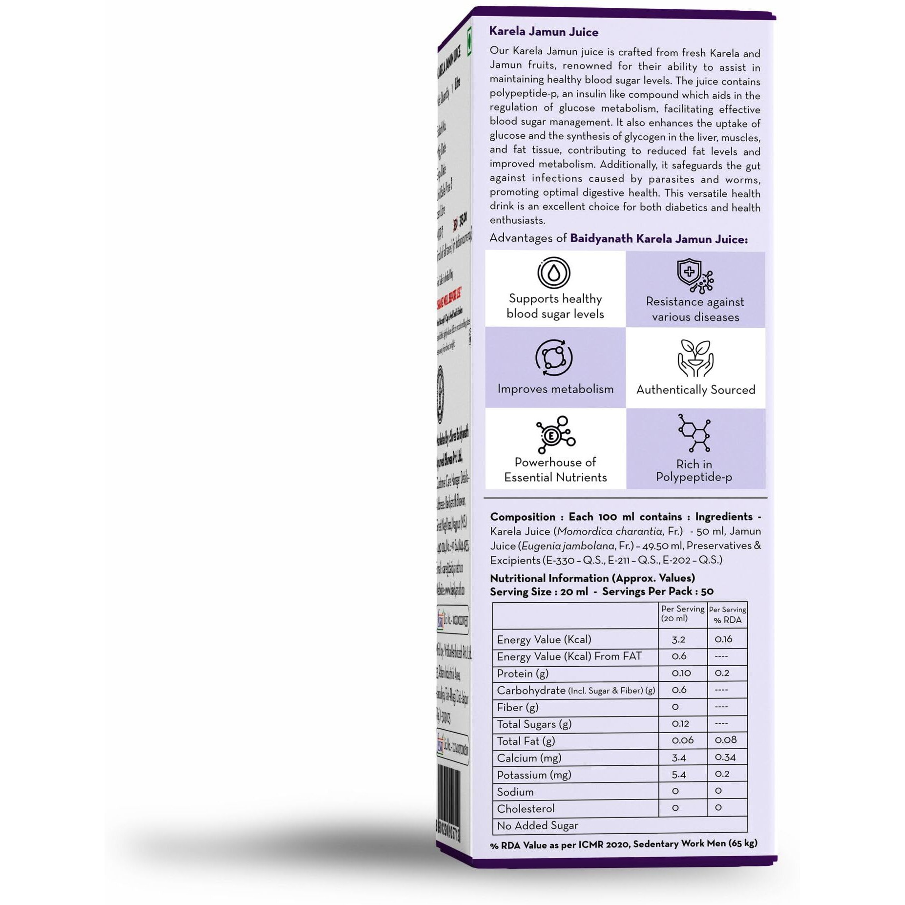 Baidyanath Nagpur Pack of 1 - Karela Jamun Juice Pack of 1-1 L