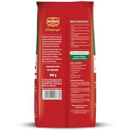 Del Monte Foodcraft Penne Rigate Pasta (100% Durum Wheat - No Maida), 500 grams/ 400 grams