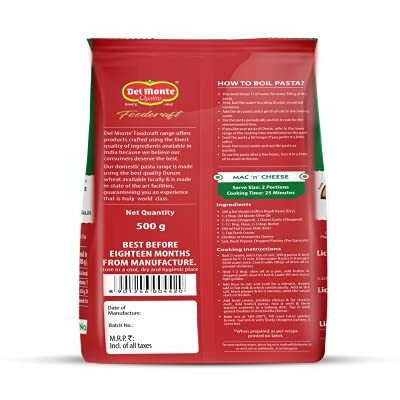 Del Monte Food Craft Elbow Pasta, 400 Grams-Preservative Free, 500 Grams
