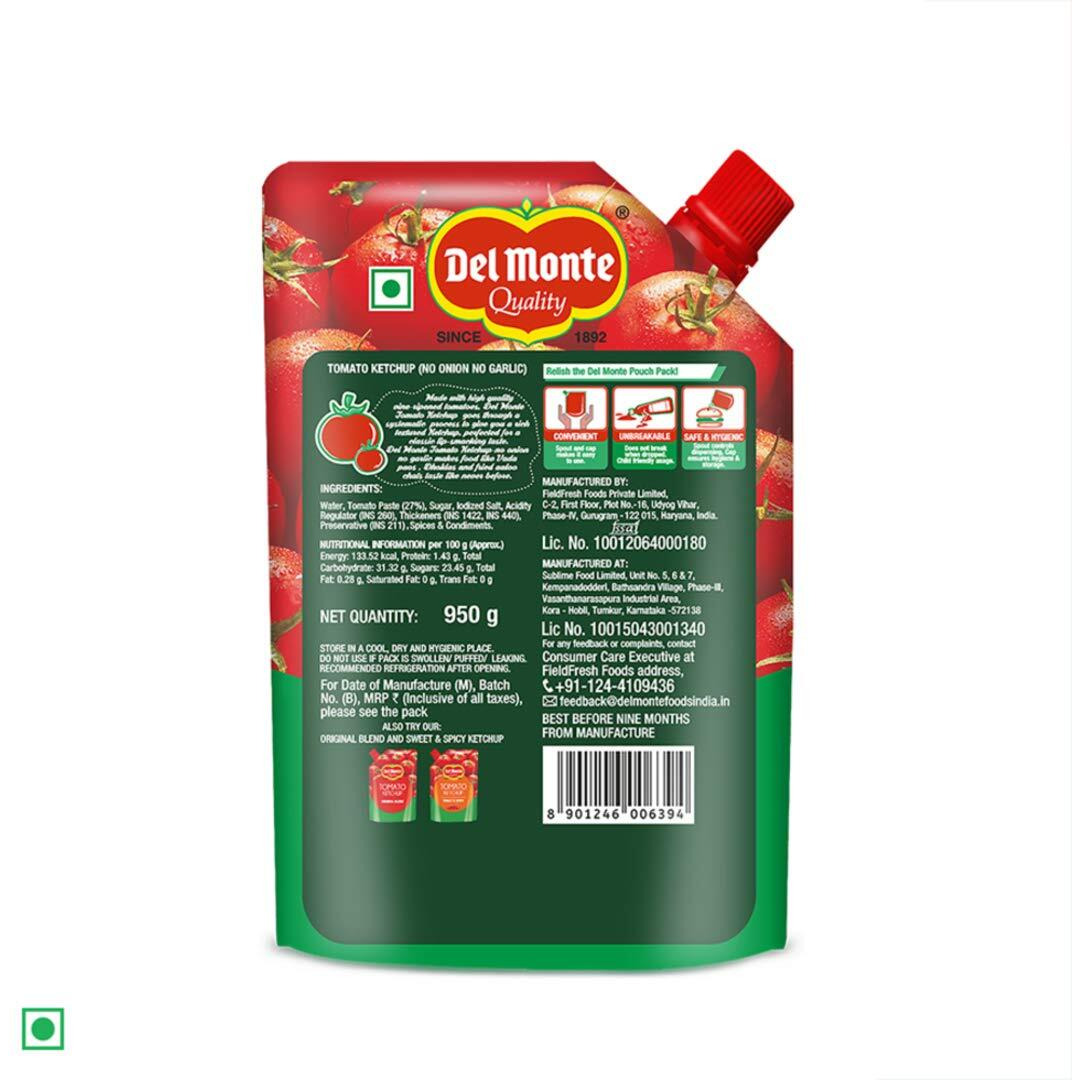 Del Monte Tomato Ketchup No Onion No Garlic Pouch, 900 grams