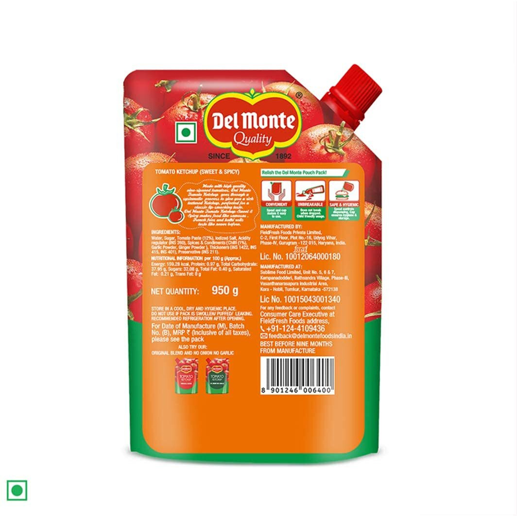 Del Monte Tomato Ketchup Sweet and Spicy Pouch, 900 grams