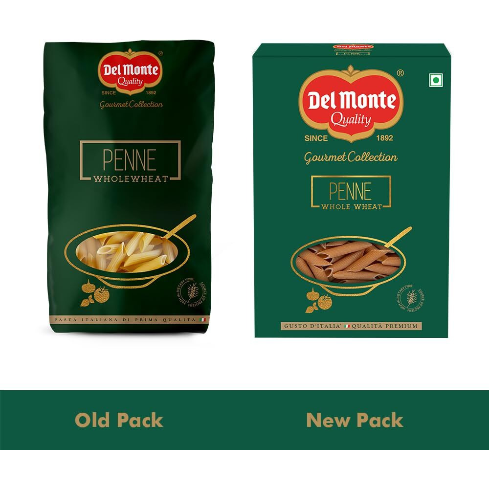Del Monte Penne Rigate Pasta | 100% Whole Wheat | High Protein, Cholesterol Free, 0% Trans Fats, 500 Gram