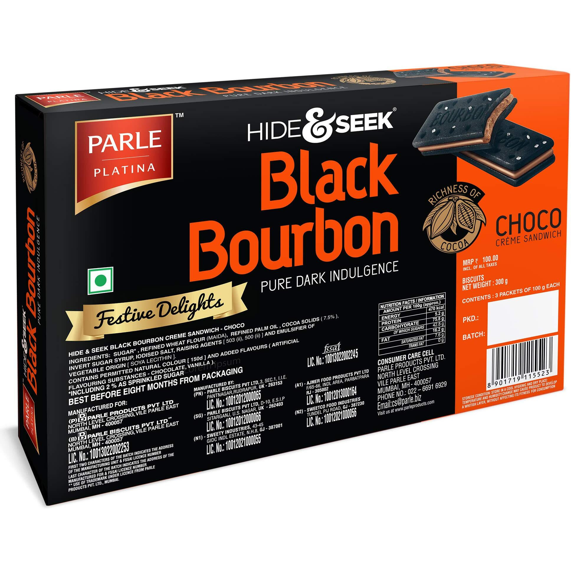 Parle Platina Hide & Seek Black Bourbon Choco, 300 g