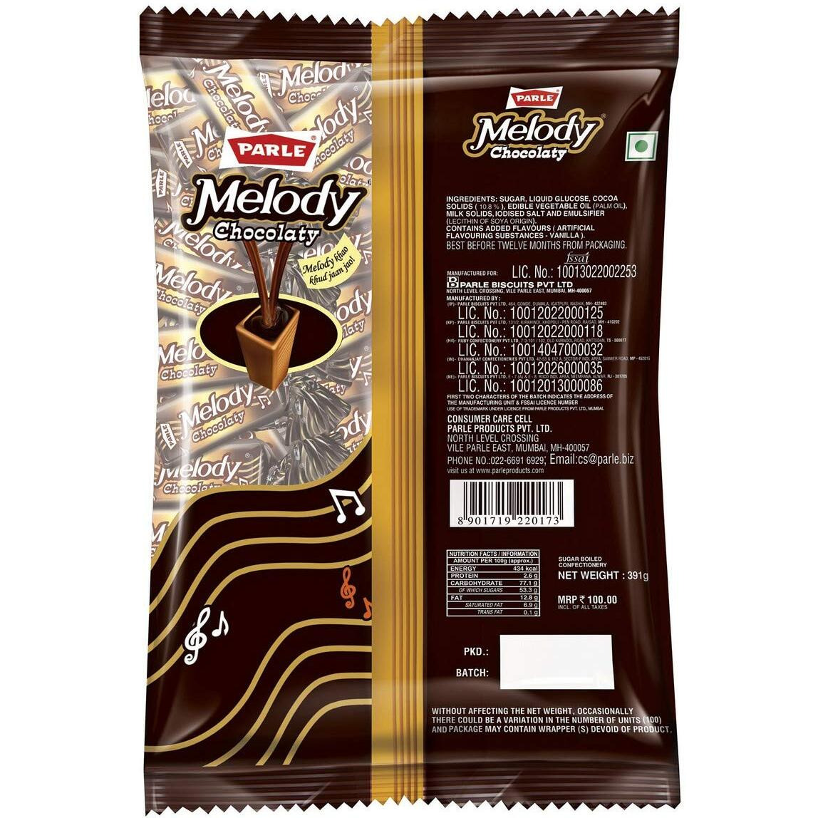 Parle Melody Chocolate Vegetarian, 391 Grams, Pack of 1