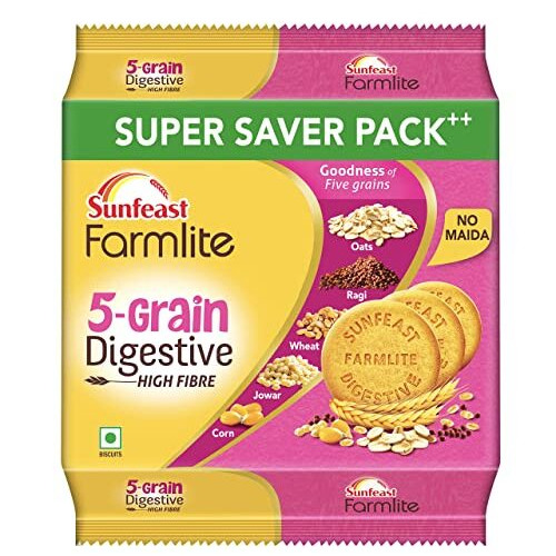 Sunfeast Farmlite 5 Grain Digestive Biscuit, High Fibre Biscuit, Goodness of 5 Grains, 800 g Pack