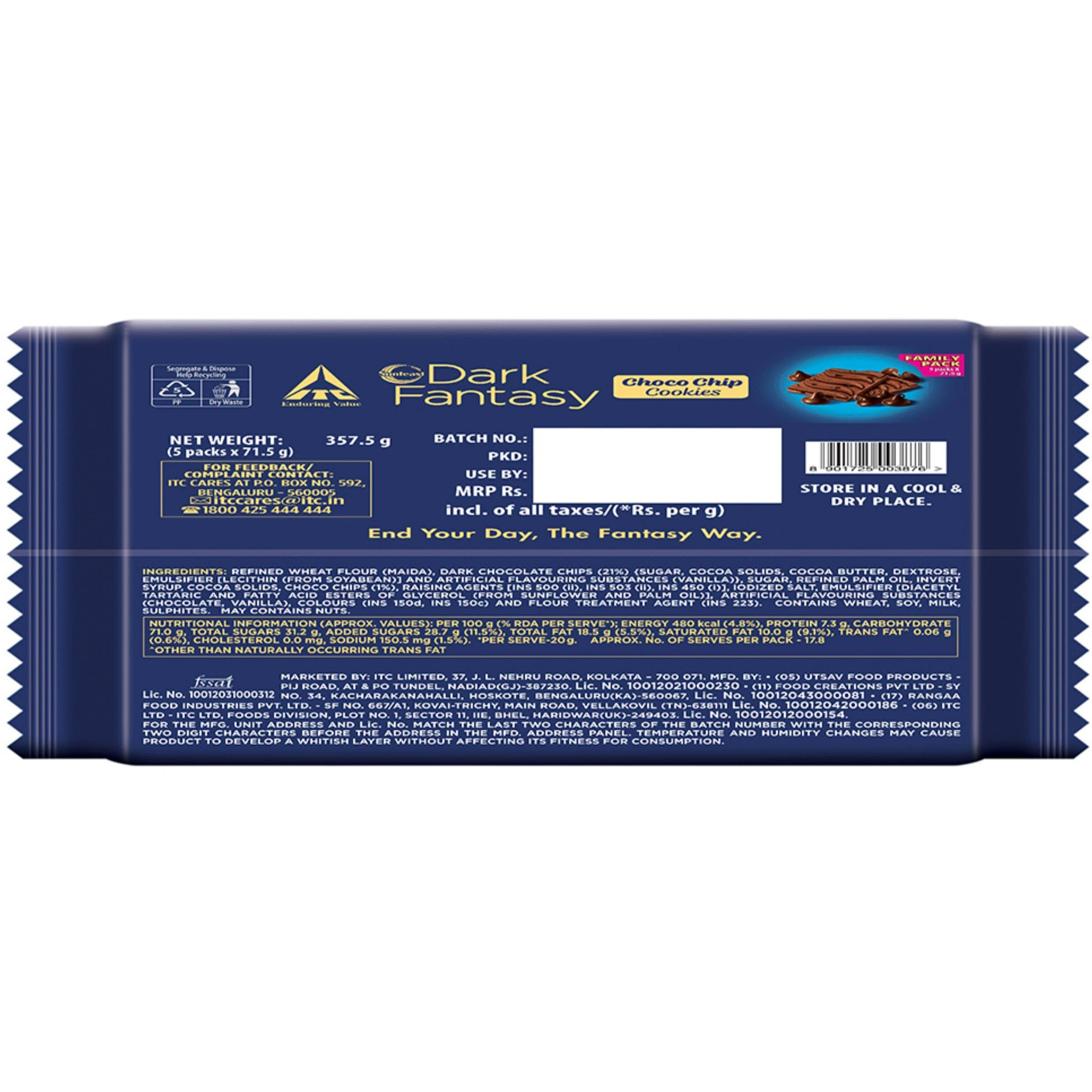 Sunfeast Dark Fantasy Choco Chip, Chocolate Cookies Loaded with Choco Chips, 357.5g
