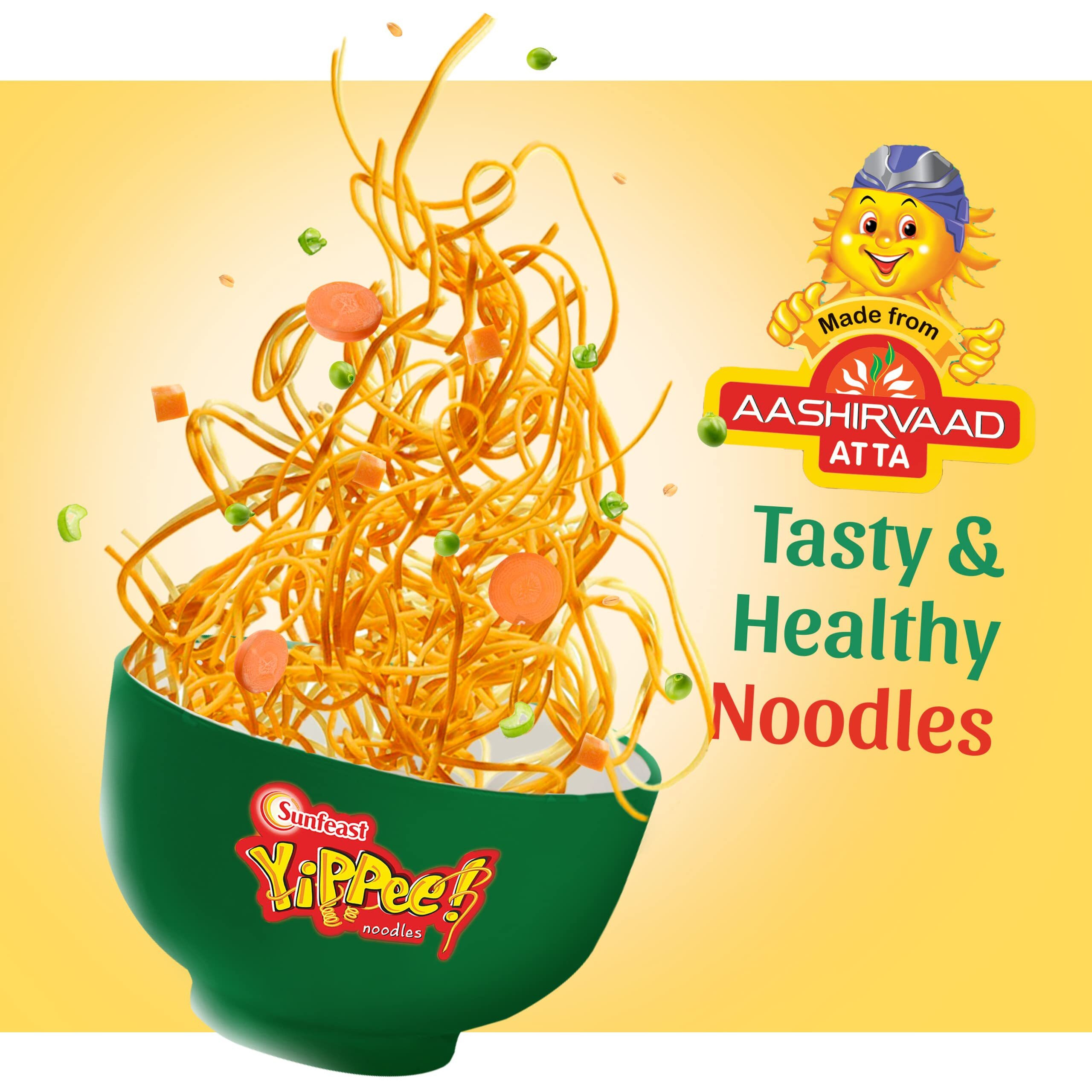 Sunfeast Yippee Power Up Atta Noodles, Instant Noodles, No Artificial Flavours(Pack Of 4), 280 grams
