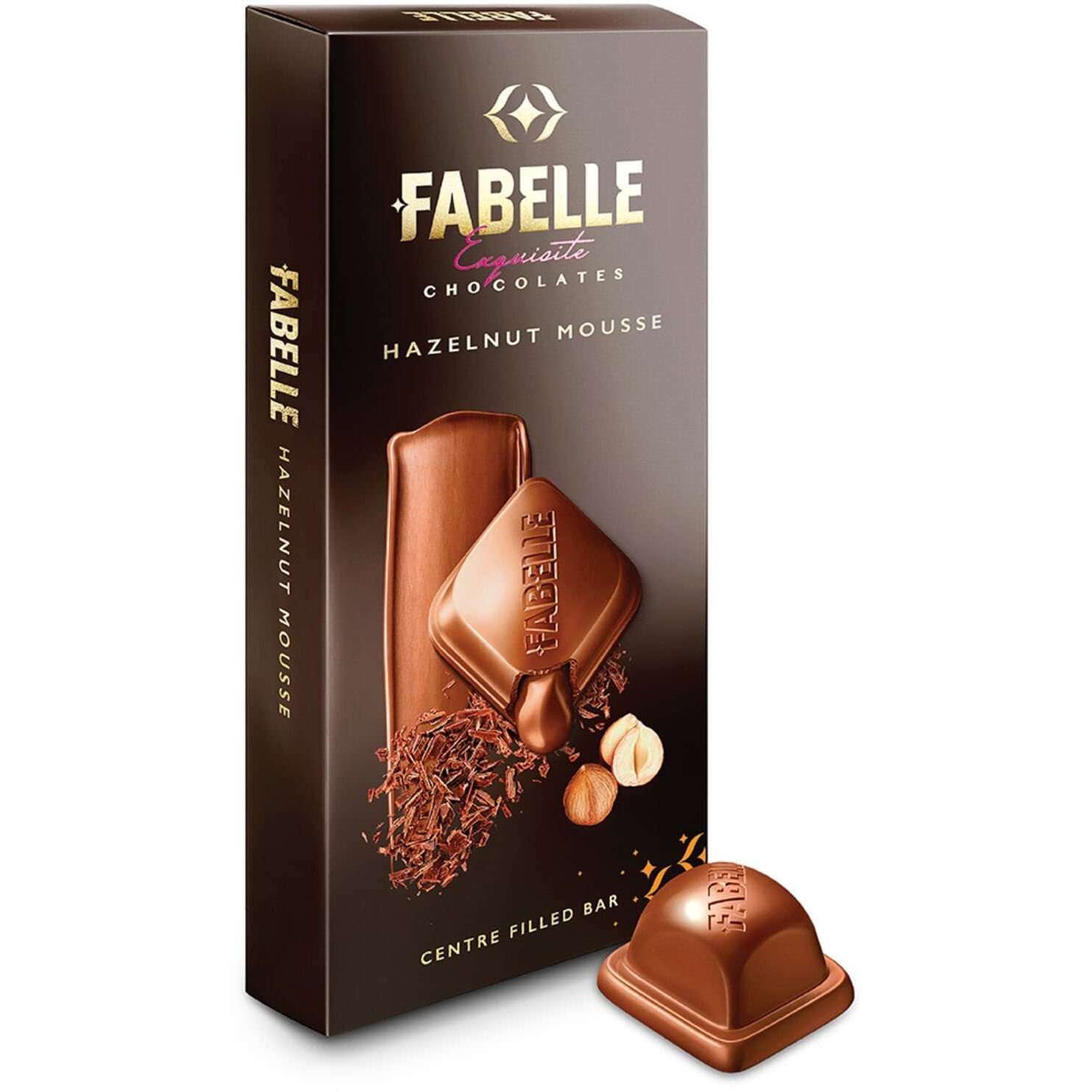 Fabelle Hazelnut Mousse, Centre Filled Luxury Chocolate Bar with Hazelnut Cocoa Mousse and Roasted Turkish Hazelnut Bits, 128 g