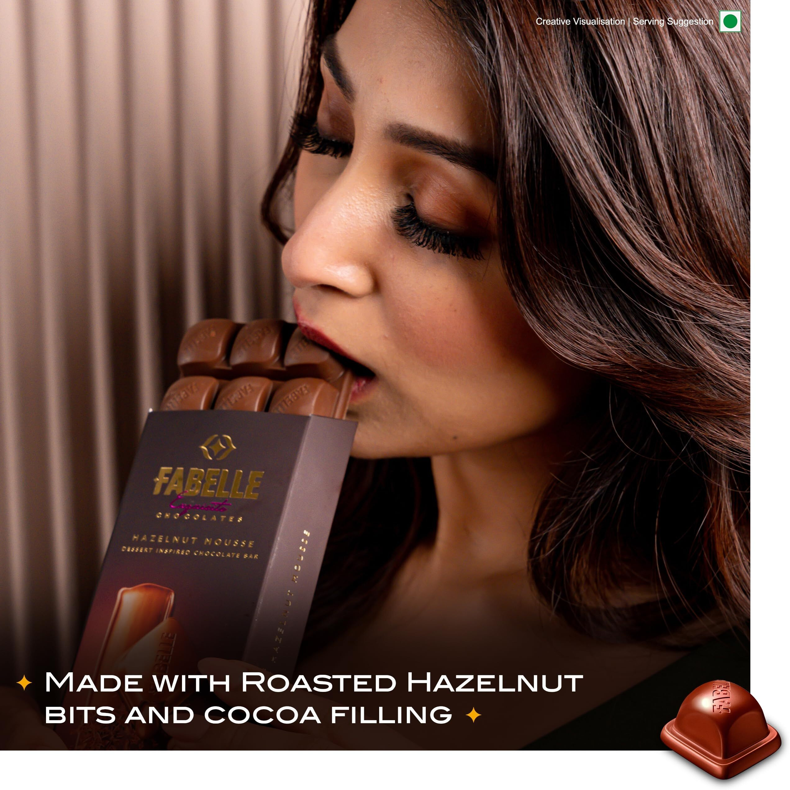 Fabelle Hazelnut Mousse, Centre Filled Luxury Chocolate Bar with Hazelnut Cocoa Mousse and Roasted Turkish Hazelnut Bits, 128 g