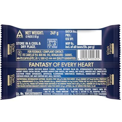 Sunfeast Dark Fantasy Vanilla Crme, 249g, Dark Crunchy Biscuit with Smooth Vanilla Crme