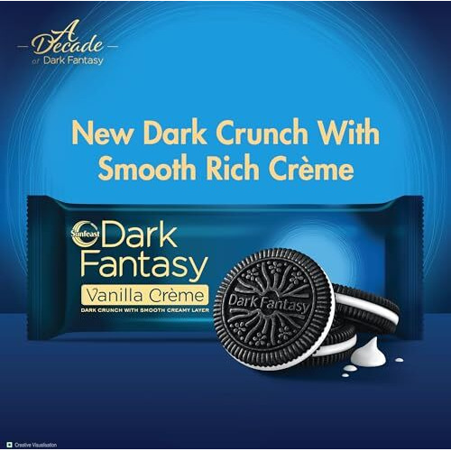 Sunfeast Dark Fantasy Vanilla Crme, 249g, Dark Crunchy Biscuit with Smooth Vanilla Crme