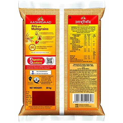 Ashirvaad Atta with Multigrains, 10kg pack, The High Fibre Atta