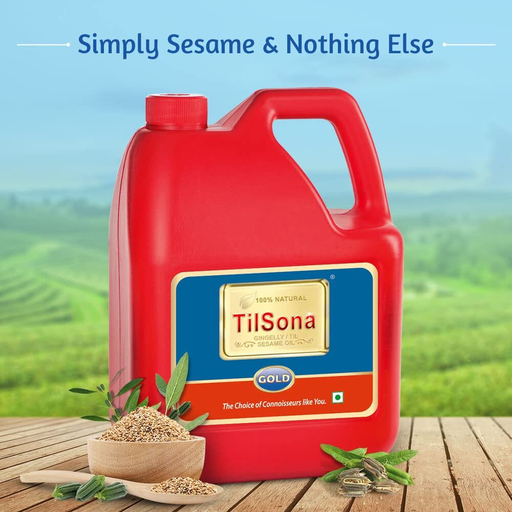 Tilsona Gold Sesame Oil (Cooking Oil) | 5 Litre Can | 100% Pure & Natural Til Oil | No Artifical Flavours & Preservatives | Equal Ratio of MUFA and PUFA as recommended by the World Health Organisation