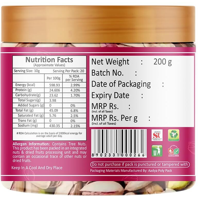 YUM YUM Premium California Roasted & Salted Pistachios 200 g | Pista Dry Fruit | Tasty & Healthy | High in Protein & Dietary Fiber | Gluten Free & Low Calorie Nuts
