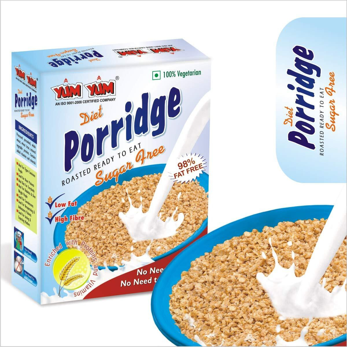YUM YUM High Fiber Instant Roasted Porridge Sugar Free with Proteins & Vitamins  400gm (Pack of 2-200g Each) Nutritious Breakfast Cereals, (Daliya/Dalia)
