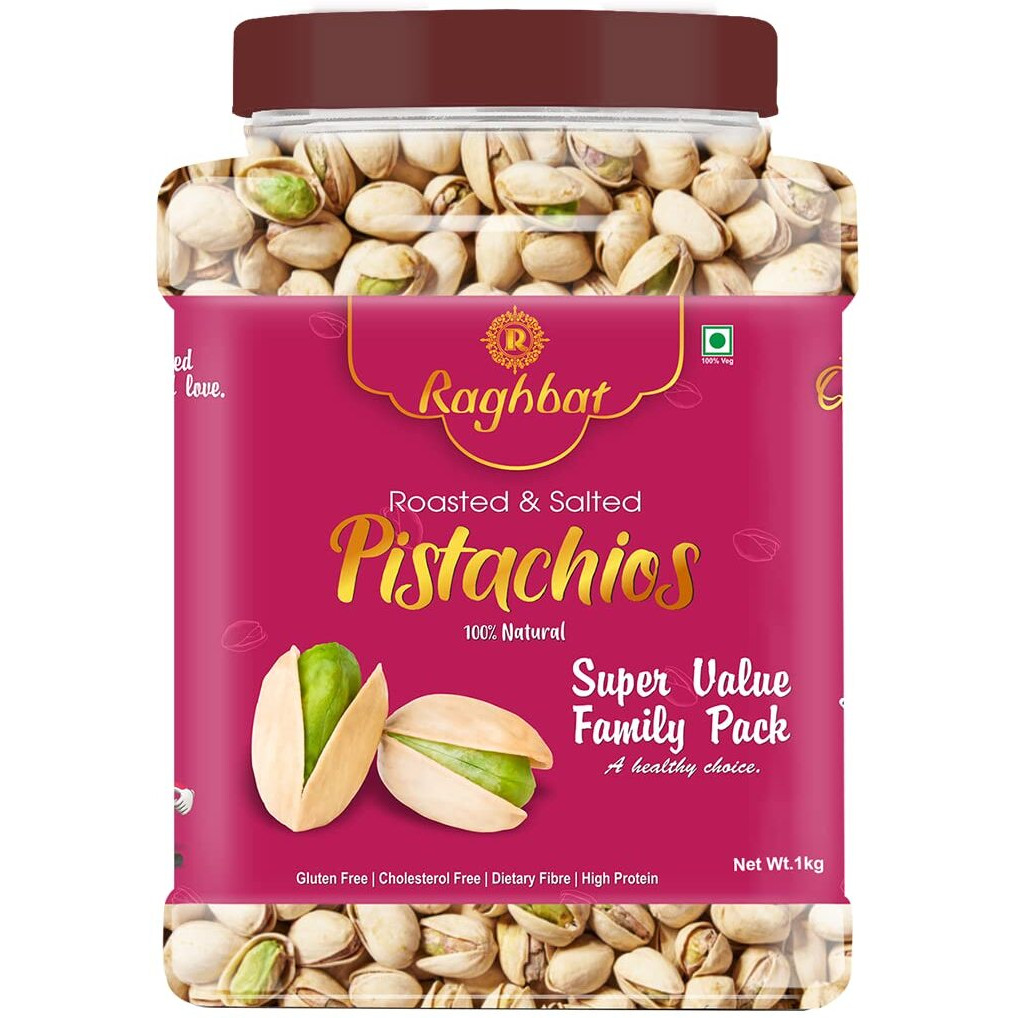 Raghbat Premium California Roasted & Salted Jumbo Size Pistachios Nut 1kg Family Value Pack | Pista Dry Fruit | Super Crunchy & Delicious Healthy Nuts | Gluten Free & Low-Calorie