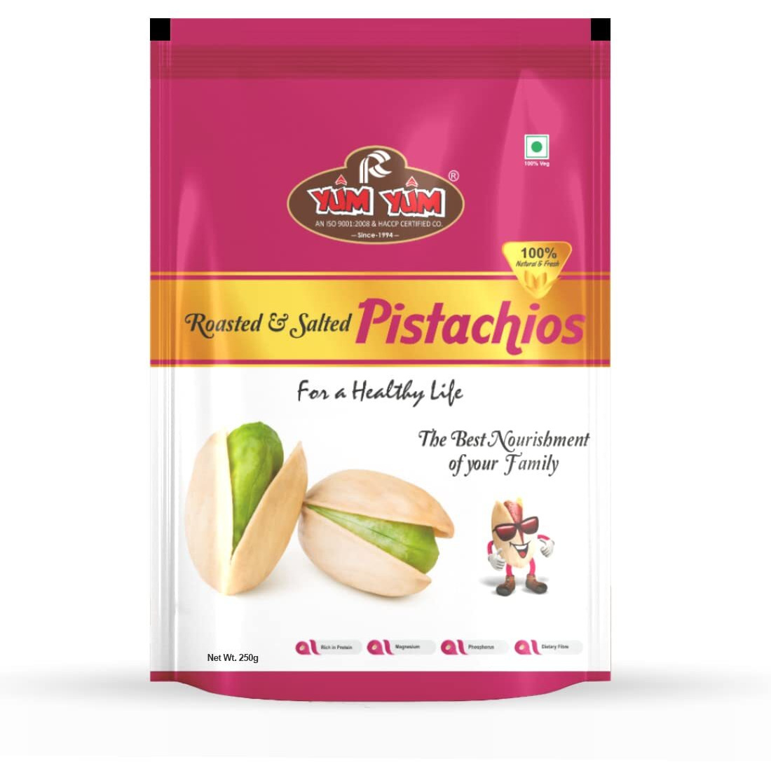 YUM YUM California Roasted & Salted Inshell Pistachios 250g| Salted Pista | Crunchy & Healthy | Healthy Snacks | Dry Fruits & Nuts | Rich in Vitamin & Minerals | Withshell Pistachio