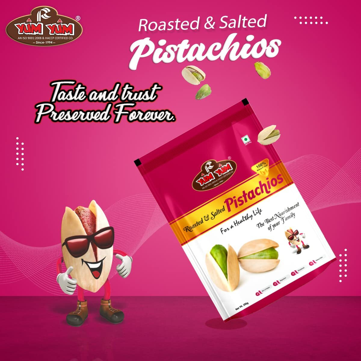 YUM YUM California Roasted & Salted Inshell Pistachios 250g| Salted Pista | Crunchy & Healthy | Healthy Snacks | Dry Fruits & Nuts | Rich in Vitamin & Minerals | Withshell Pistachio