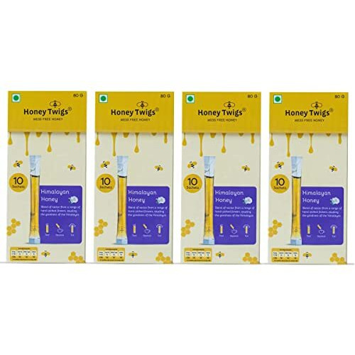 Honey Twigs Himalayan Multiflora Honey | 100% Natural & Pure Honey, 320gms (40 Single Sachets - 80g x 4 Packs) | Grade A Himalayan Honey - Traceable Source | Zero Additives | Zero Added Sugar