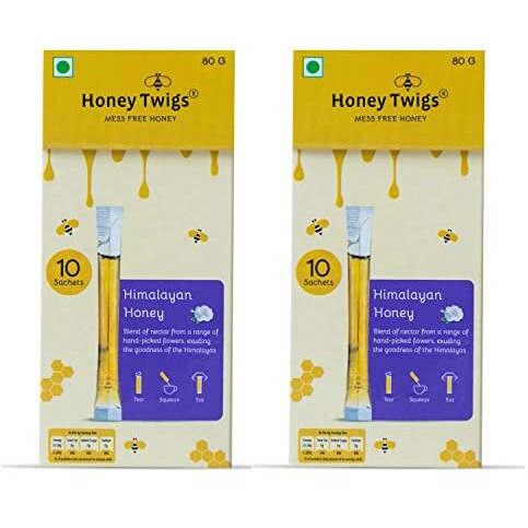 Honey Twigs Himalayan Multi Floral Honey,100% Natural Pure Honey,160Gms (20 Single Sachets-80G X 2 Packs)|Grade A Himalayan Honey-Traceable Source|Zero Additives|Zero Added Sugar|Immunity Booster