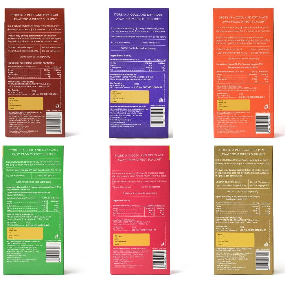 Honey Twigs Natural Pure Honey,Himalayan Multi Floral Honey,Litchi Honey,Cinnamon Honey,Lemon Honey,Turmeric Honey & Vanilla Honey Combo,480G (80G X 6 Packs-60 Sachets)|100% Traceable Source
