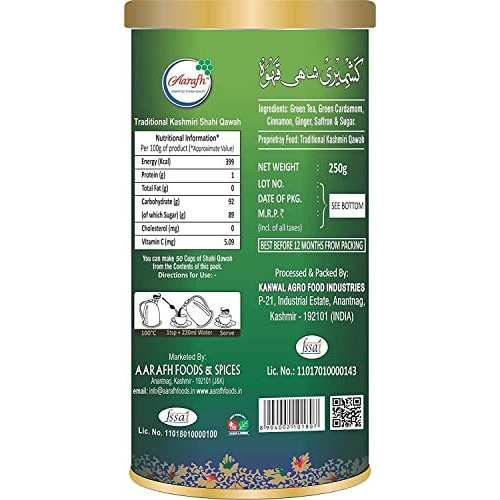 Aarafh Premium Kashmiri Shahi Qawah, Kahwa Tea (250 Grams), Powder, Green tea