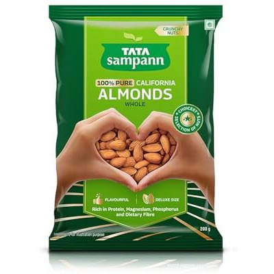 Tata Sampann Pure California Almonds Whole, Badam Giri, Rich in Protein, Magnesium, Phosphorus and Dietary Fibre, Nuts & Dry Fruits, 200g