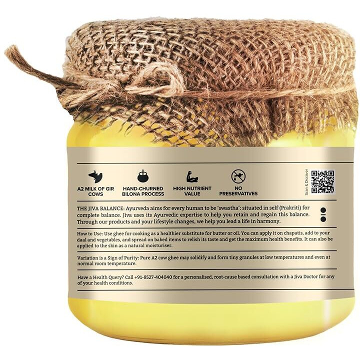 Jiva Gir Desi Cow A2 Ghee 300gm | Sourced from A2 milk from Gir Cows & Made With Bilona Churning Process | Excellent source of OMEGA 3, OMEGA 6, Vitamins B2, B12, B6, C, E & K (Pack Of 1)
