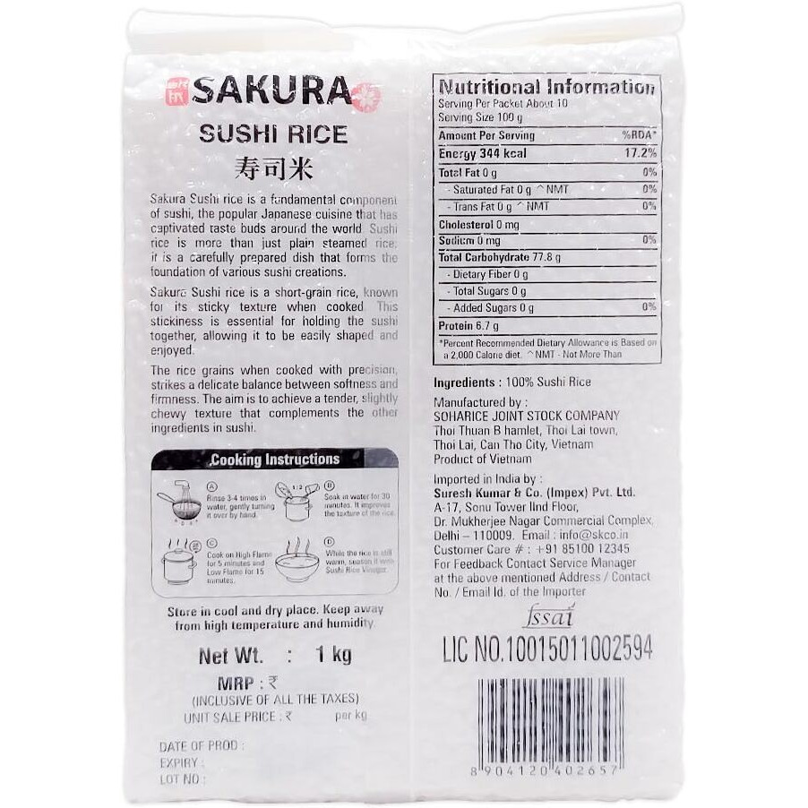 SHINSAKURA Sushi Rice 1 Kg Vacuum Packed