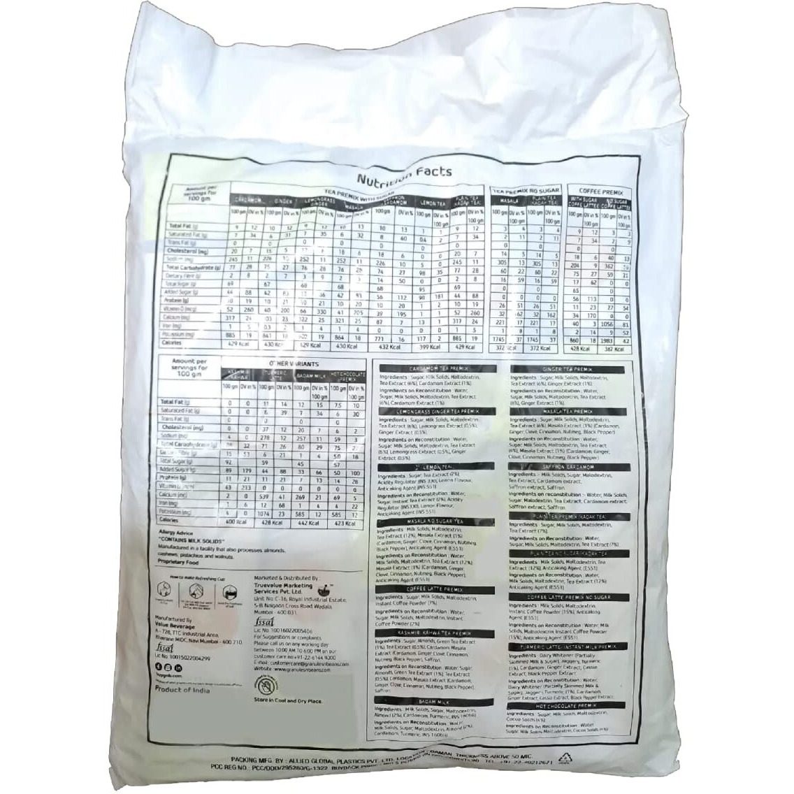 GnB GRANULES n BEANS Instant Premix Ginger Chai (50 Single Serv Sachets) - Ginger, 700 Gram
