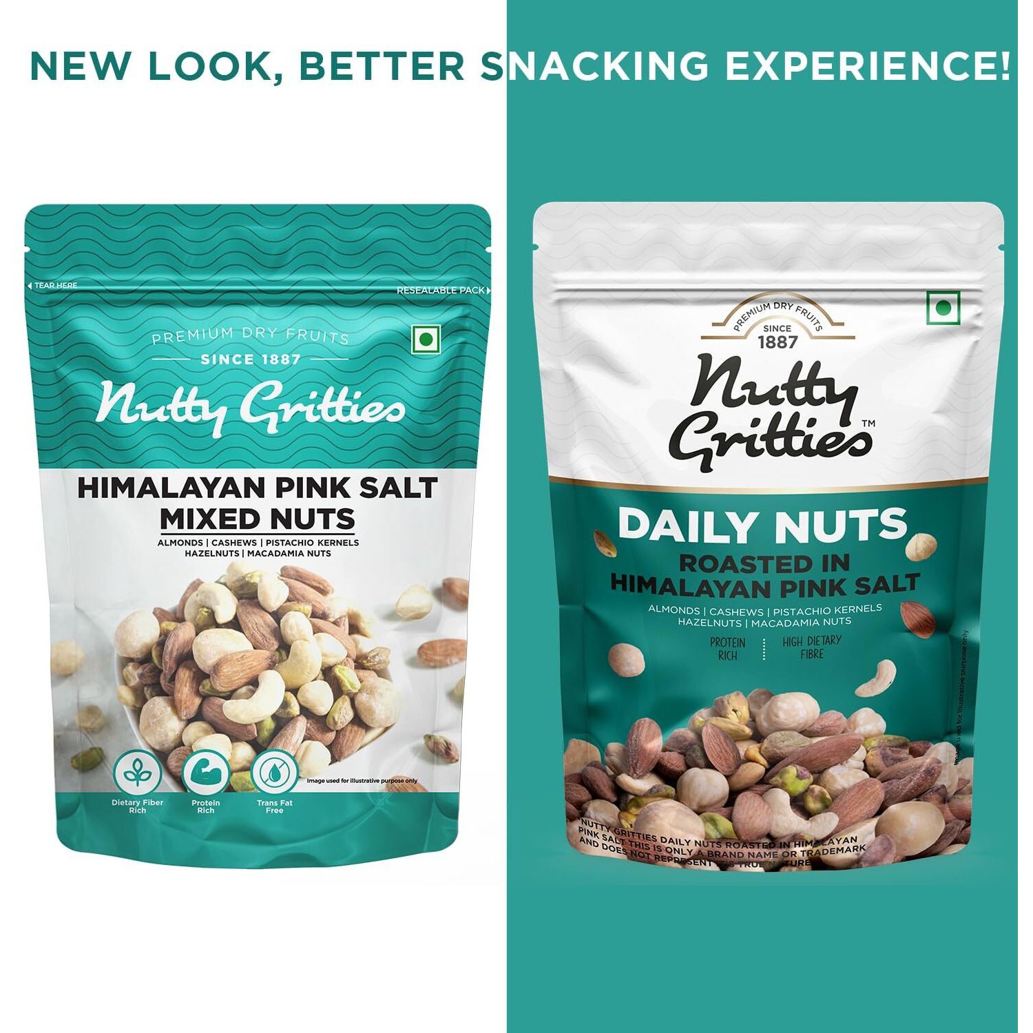 Nutty Gritties Daily Nuts with 5 Exotic Nuts Macadamias, Hazelnuts, Pistachio Kernels, Almonds, Cashews | Dry Roasted with Himalayan Pink Salt | Healthy Snack with Zero Oil, 200g