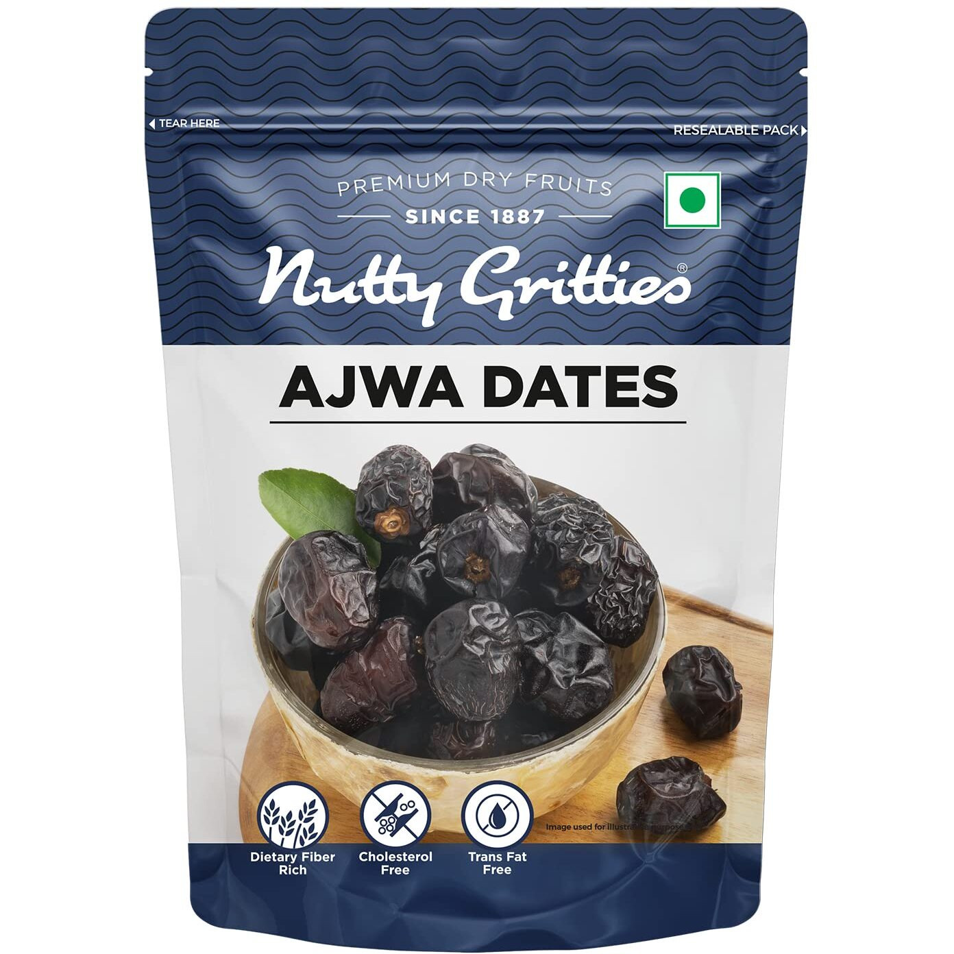 Nutty Gritties Premium Ajwa Dates 350g, Khajur | Khajoor | Juicy & Delicious Khajoor, Khajur | No artificial colours | Naturally Sweet | Instant Energy | Resealable Pouch,