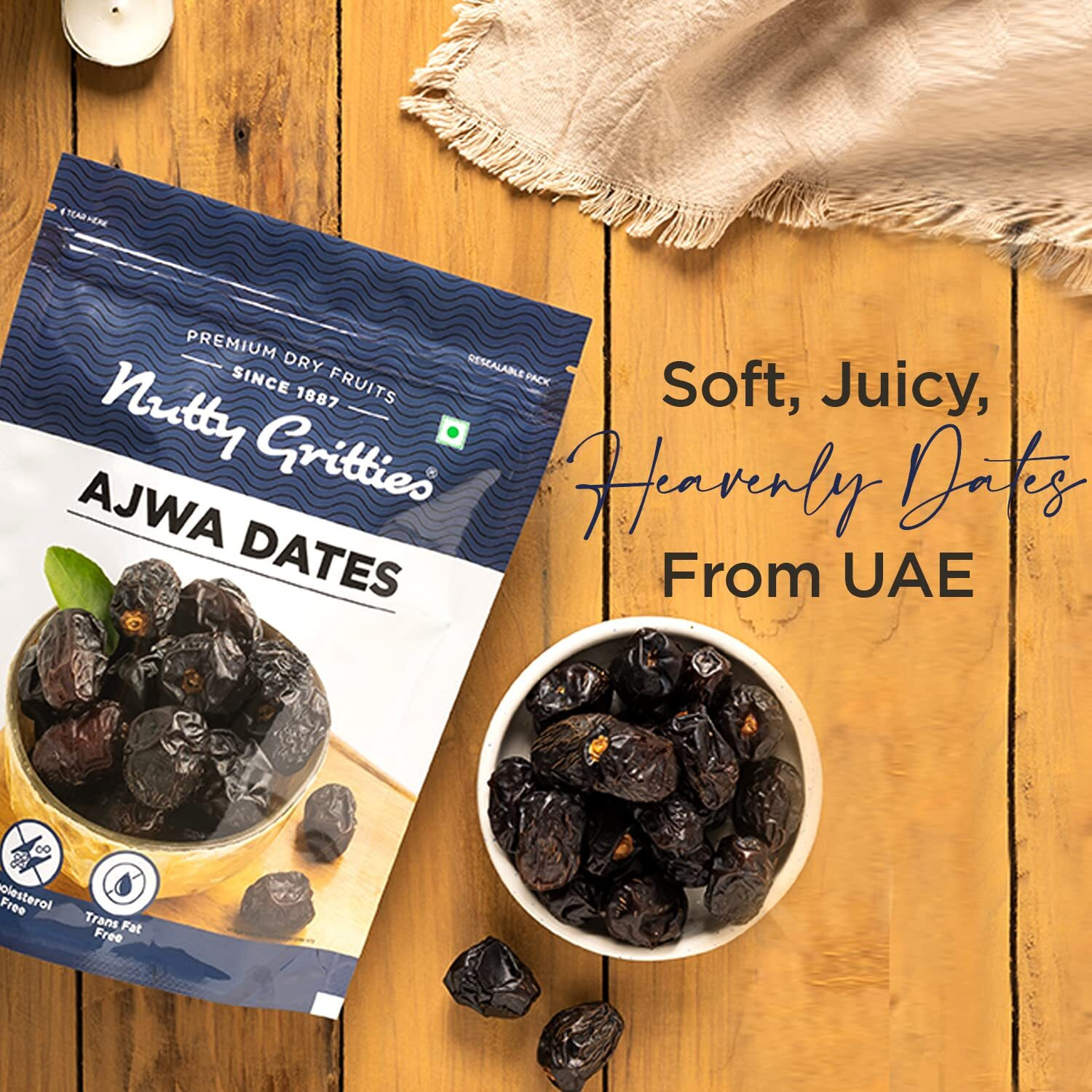 Nutty Gritties Premium Ajwa Dates 350g, Khajur | Khajoor | Juicy & Delicious Khajoor, Khajur | No artificial colours | Naturally Sweet | Instant Energy | Resealable Pouch,