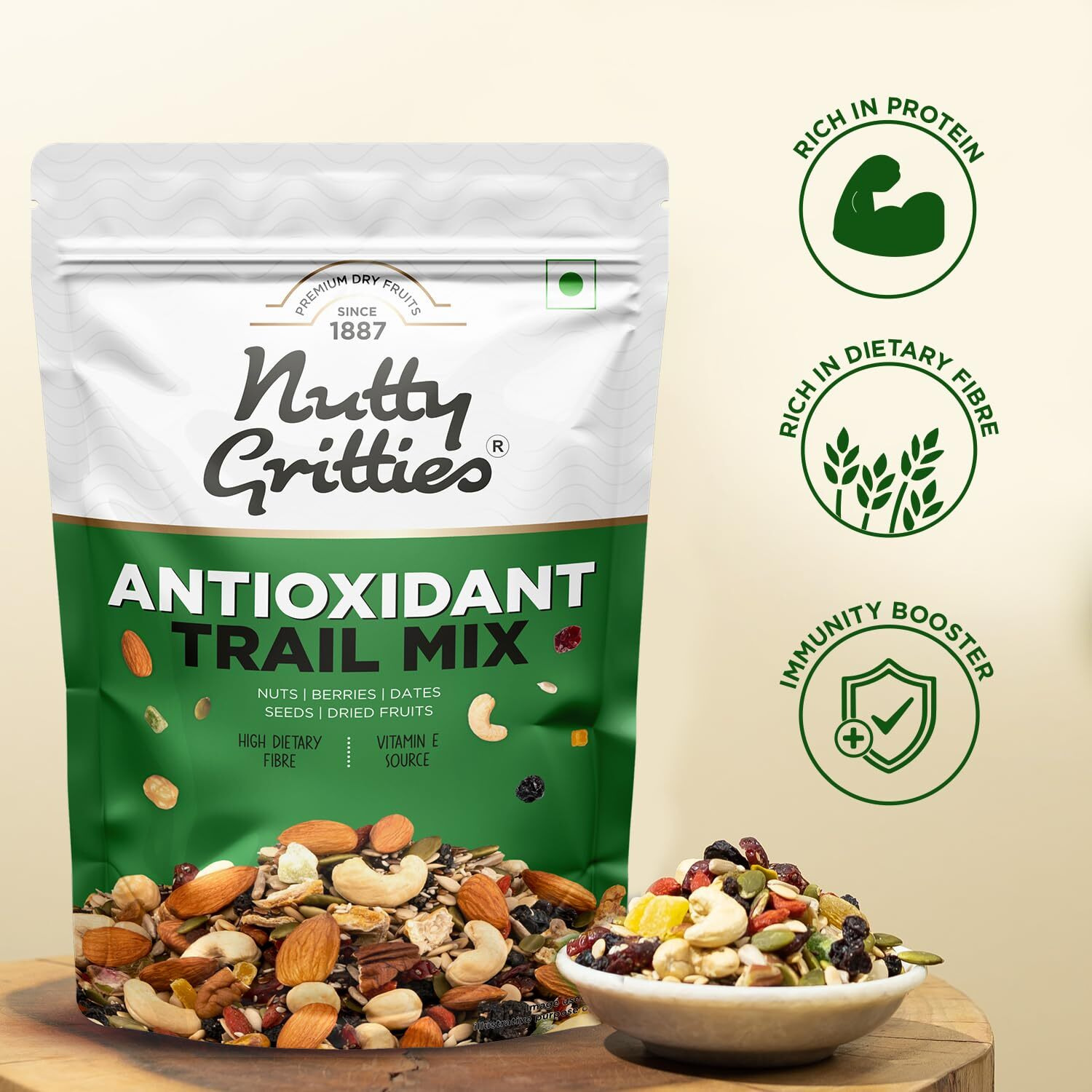 Nutty Gritties Antioxidant Trail Mix 200g | 21 Superfoods in 1 Mix | Including Almonds, Hazelnuts, Brazil Nuts, Berries,Chia Seeds, Pumpkin Seeds & Mixed Dry Fruits | Healthy Snack