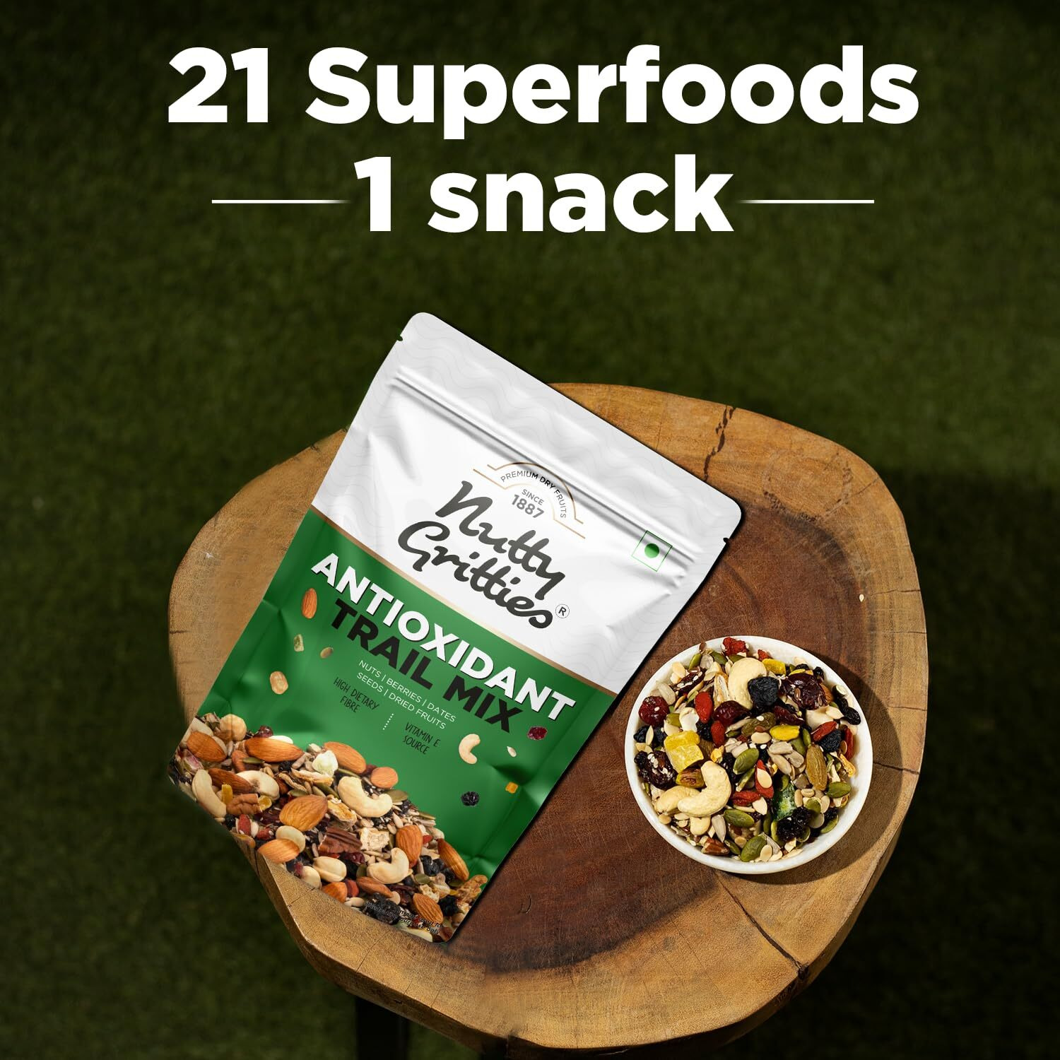Nutty Gritties Antioxidant Trail Mix 200g | 21 Superfoods in 1 Mix | Including Almonds, Hazelnuts, Brazil Nuts, Berries,Chia Seeds, Pumpkin Seeds & Mixed Dry Fruits | Healthy Snack