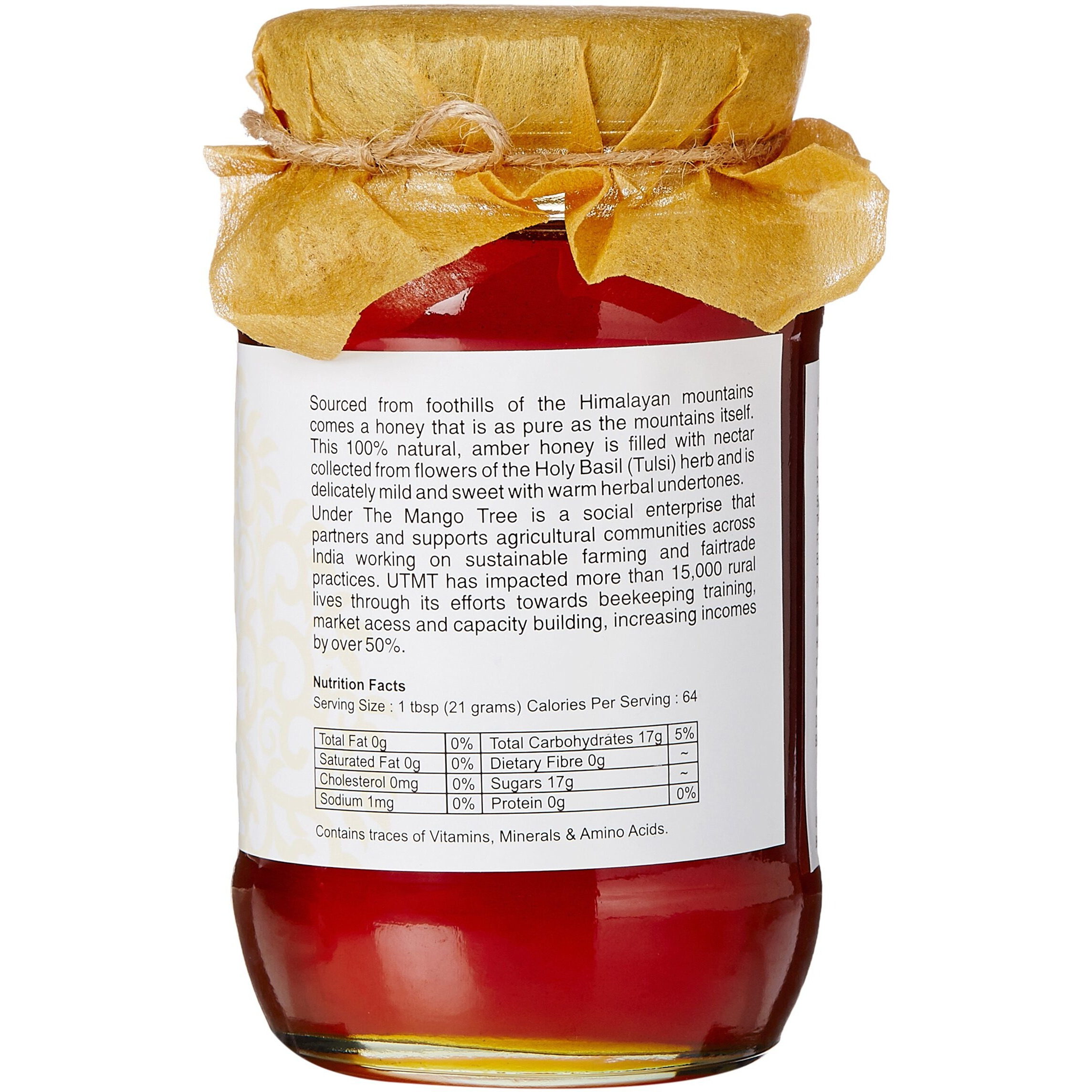 UTMT Under the Mango Tree Tulsi Honey, 500 g 100% Pure & Natural, Single Origin, No Additives and Ethically Sourced