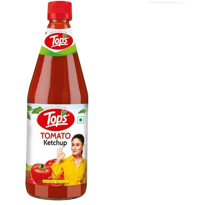 TOPS Tomato Ketchup No Onion No Garlic- 500 gm Glass Bottle|Made with the goodness of juicy hand-picked Tomatoes | No Added Colour & Flavour.