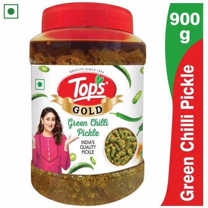 TOPS Pickle Green Chilli -900 gm | Prepared with the goodness of Mustard Oil