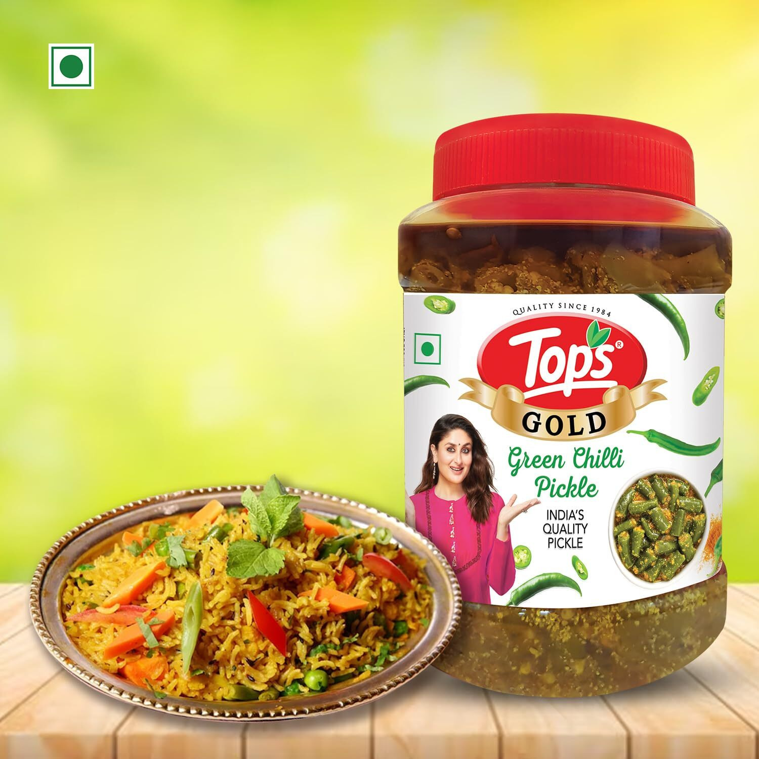 TOPS Pickle Green Chilli -900 gm | Prepared with the goodness of Mustard Oil