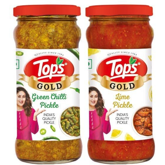 TOPS Gold Pickle Lime 375 gm + Gold Pickle Green Chilli 375 gm (Combo) | Prepared with the goodness of Mustard Oil